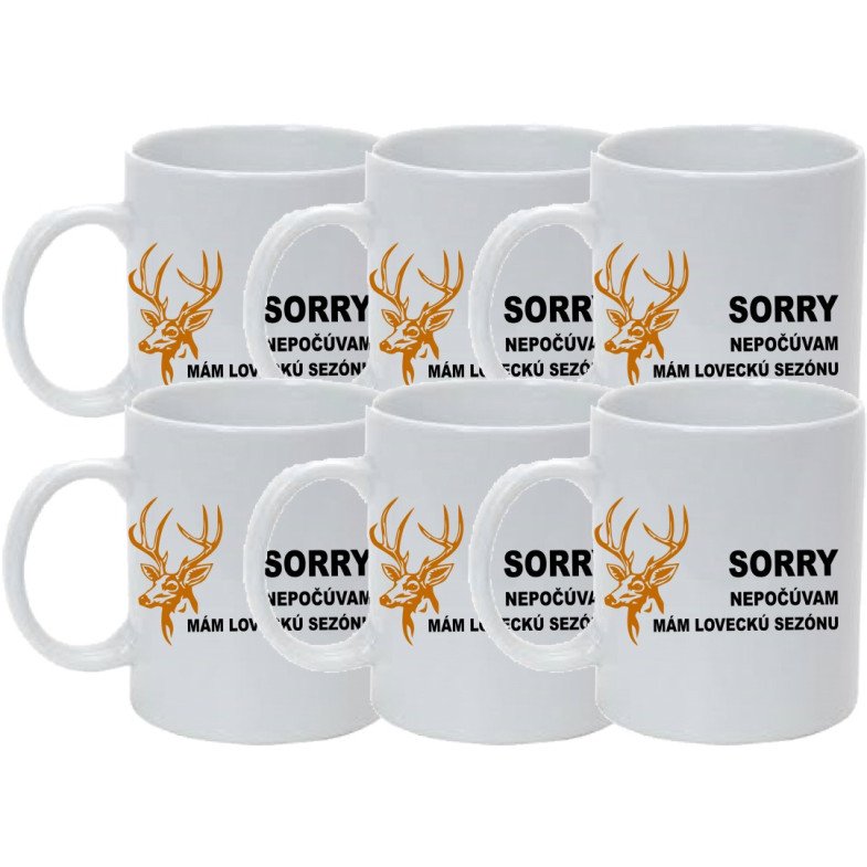 Sada Hrnčekov s veselým poľ. motívom: Sorry nepočúvam... Hrnčeky, Darčeky, Hrnčeky pre poľovníkov a rybárov