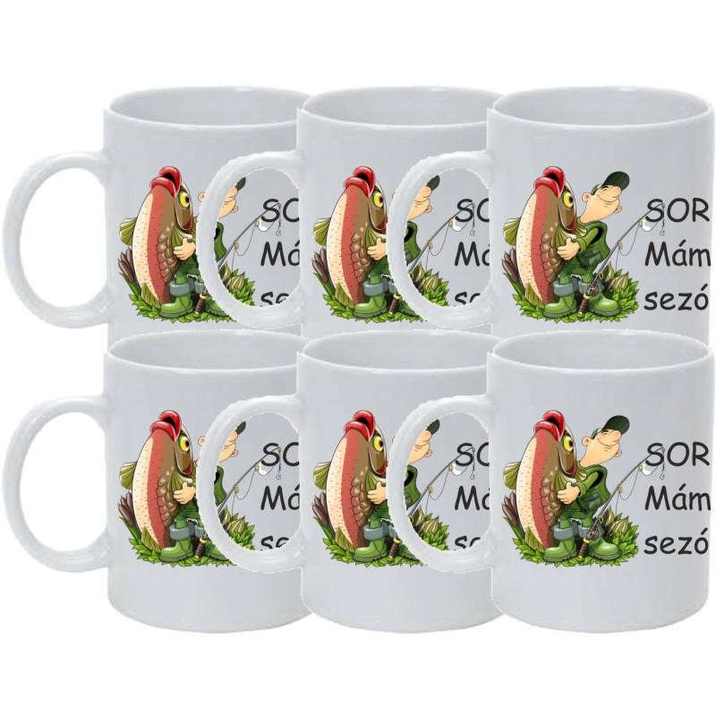 Sada Hrnčekov s veselým rybárskym motívom: Sorry mám... Hrnčeky, Darčeky, Hrnčeky pre poľovníkov a rybárov