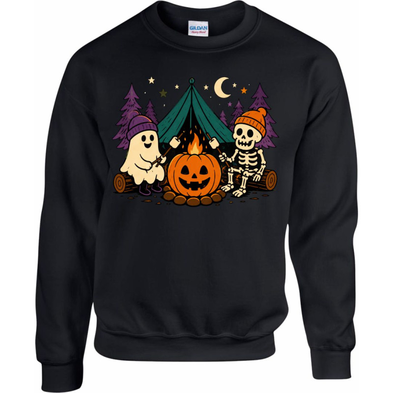 Čierna Halloween mikina s duchom, kostrou, tekvicou a táborákom