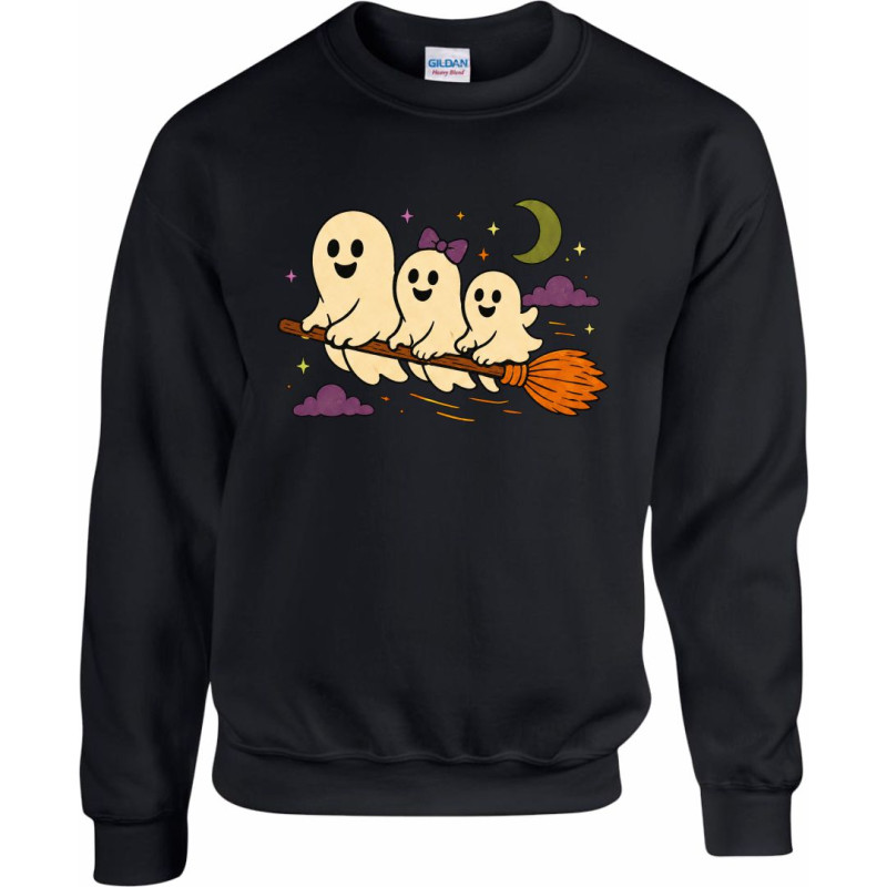Čierna Halloween mikina s duchom, kostrou, tekvicou a táborákom