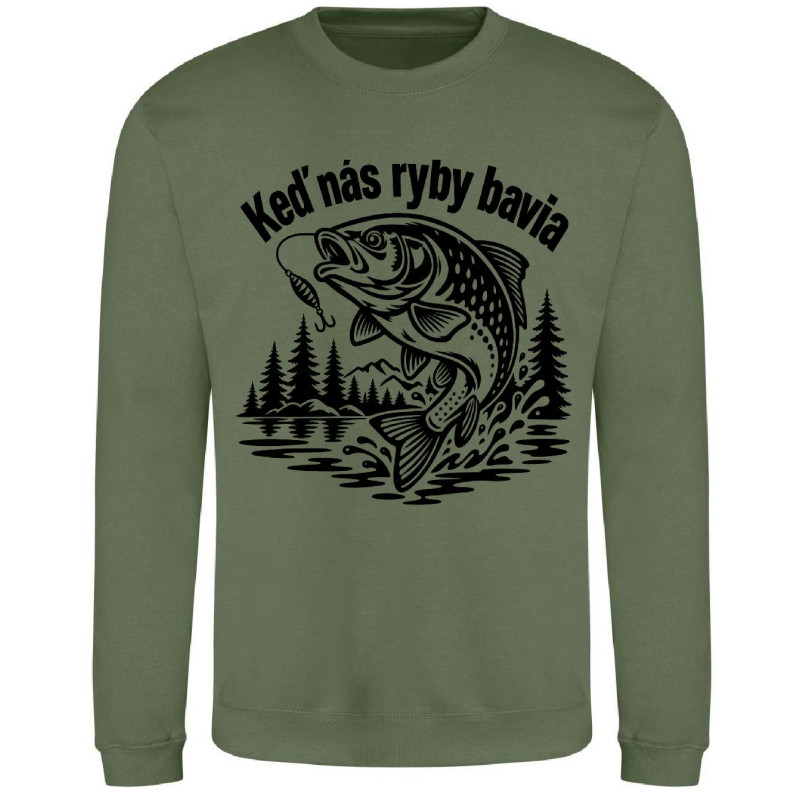 Zelená rybárska mikina Keď nás ryby bavia s motívom rýb